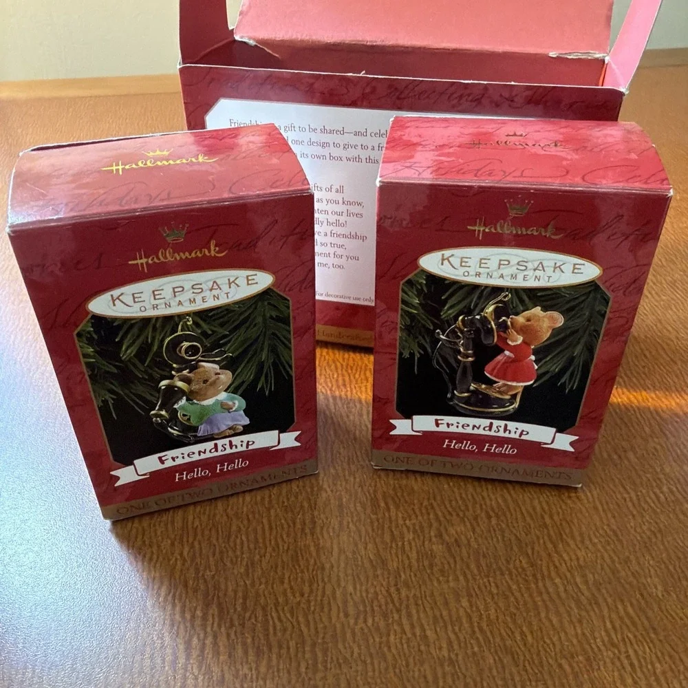 Hallmark Ornament Christmas Friendship Hello Hello 1999 Holiday Set of 2 Vintage